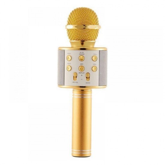 Безжичен микрофон MBX WS-858 с тонколонка, за караоке, Златист от Fonax.bg