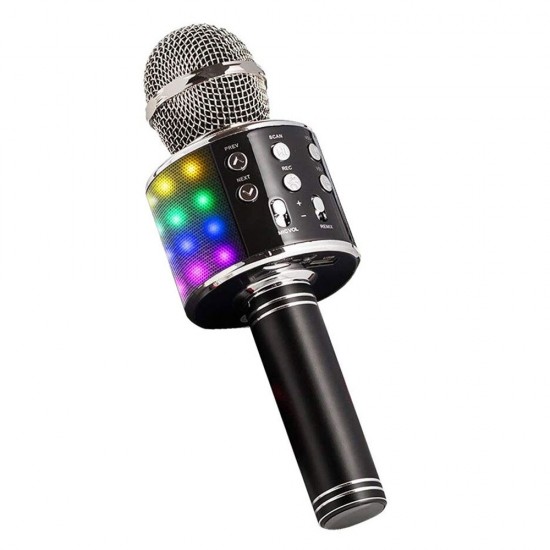 Безжичен микрофон MBX WS-858L с тонколонка, за караоке, светещ, Черен от Fonax.bg