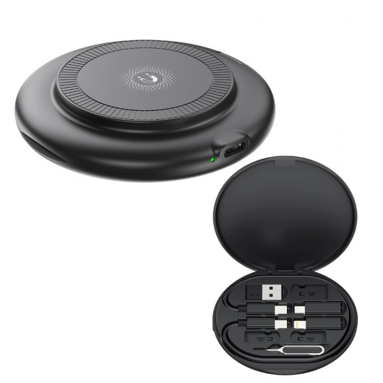 Безжично индуктивно зарядно устройство XO CX031 15W с кабел USB-C - USB-C и комплект адаптери, Черно от Fonax.bg