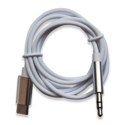 Кабел AUX HQ с 2 pins, Мъжко 3.5мм към USB-C в кутия, Бял