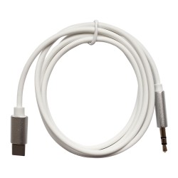 Кабел AUX MBX с 2 pins, Мъжко 3.5мм към USB-C, Бял