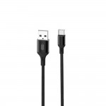 Кабел USB-A - USB-C, XO NB143 2.4A 2м плетен в кутия, Черен