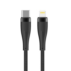 Кабел USB-C - Lightning, Maxlife MXUC-08 с найлонова оплетка, 27W 1м, в кутия, Черен