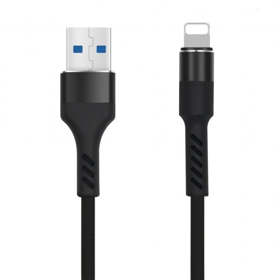 Кабел USB Maxlife MXUC-01 1м в кутия 2A плетен с подсилени конектори, Lightning за iPhone, Черен от Fonax.bg