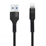 Кабел USB - Lightning, Maxlife MXUC-01 1м в кутия 2A плетен с подсилени конектори, за iPhone, Черен