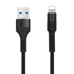 Кабел USB - Lightning, Maxlife MXUC-01 1м в кутия 2A плетен с подсилени конектори, за iPhone, Черен