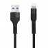 Кабел USB - Lightning, Maxlife MXUC-01 1м в кутия 2A плетен с подсилени конектори, за iPhone, Черен