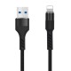Кабел USB Maxlife MXUC-01 1м в кутия 2A плетен с подсилени конектори, Lightning за iPhone, Черен от Fonax.bg