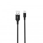Кабел USB - Lightning, XO NB143 2.4A 2м плетен в кутия, Черен