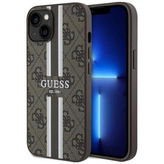 Оригинален кейс Guess 4G Printed Stripes MagSafe, За iPhone 15 (6.1), Кафяв от Fonax.bg