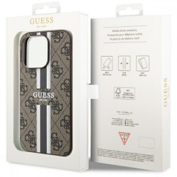 Оригинален кейс Guess 4G Printed Stripes MagSafe, За iPhone 15 Pro Max (6.7), Кафяв