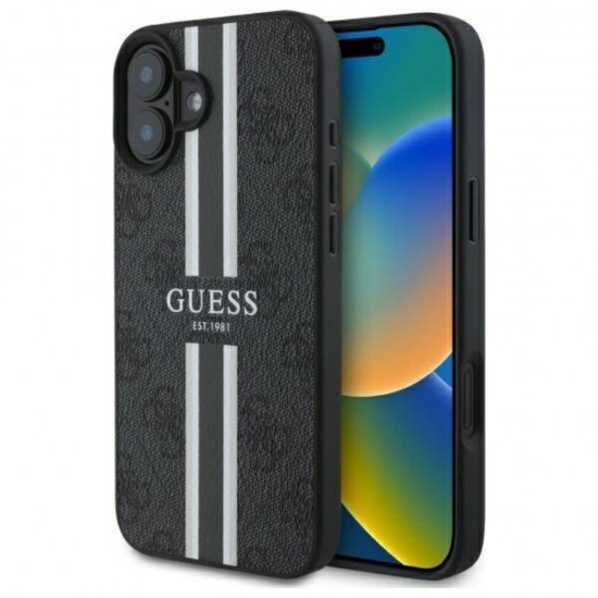 Оригинален кейс Guess 4G Printed Stripes MagSafe, За iPhone 16 (6.1), Черен от Fonax.bg