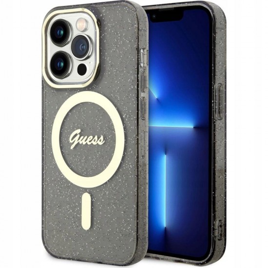 Оригинален кейс Guess Glitter Gold MagSafe, За iPhone 14 Pro (6.1), Черен от Fonax.bg