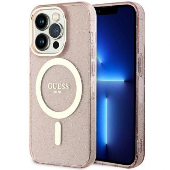 Оригинален кейс Guess Glitter Gold MagSafe, За iPhone 14 Pro (6.1), Розов от Fonax.bg