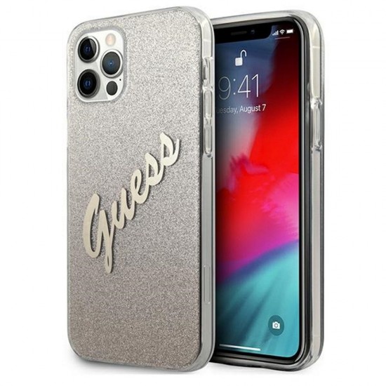 Оригинален кейс Guess Glitter Gradient Script, За iPhone 12/12 Pro (6.1), Златист от Fonax.bg