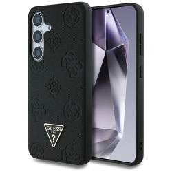 Оригинален кейс Guess Grained Hot Stamp Peony Triangle Logo MagSafe, За Samsung Galaxy S25, Черен