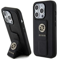 Оригинален кейс Guess Grip Stand Saffiano 4G Strass, За iPhone 15 Pro (6.1), Черен