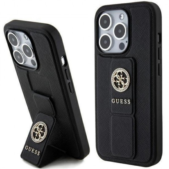 Оригинален кейс Guess Grip Stand Saffiano 4G Strass, За iPhone 15 Pro (6.1), Черен от Fonax.bg