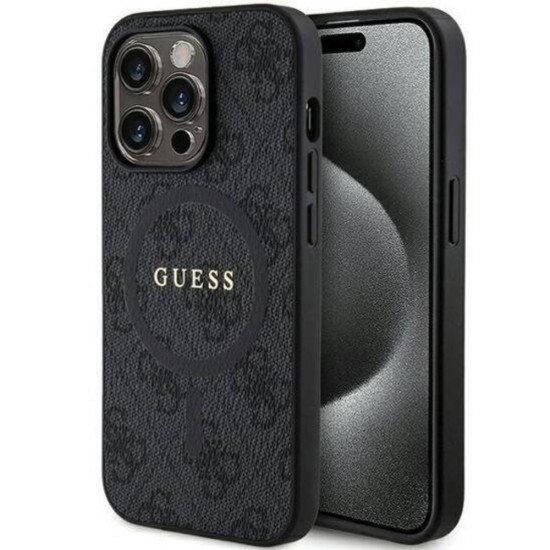 Оригинален кейс Guess HC MagSafe PU 4G Ring Classic Logo, За iPhone 15 Pro (6.1), Черен от Fonax.bg