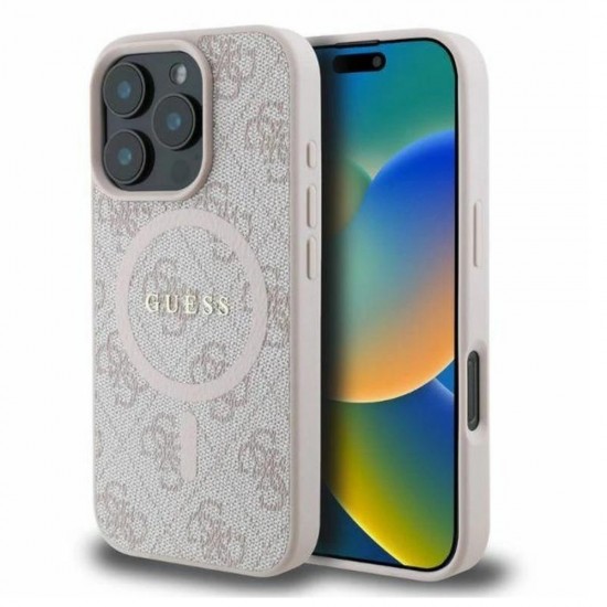 Оригинален кейс Guess HC MagSafe PU 4G Ring Classic Logo, За iPhone 16 Pro (6.3), Розов от Fonax.bg