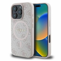 Оригинален кейс Guess HC MagSafe PU 4G Ring Classic Logo, За iPhone 16 Pro Max (6.9), Розов