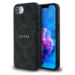 Оригинален кейс Guess HC MagSafe PU 4G Ring Classic Logo, За iPhone 16e / 17e, Черен