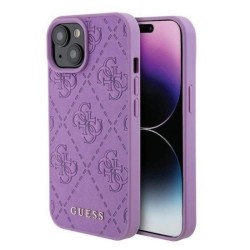 Оригинален кейс Guess Leather 4G Stamped, За iPhone 15 (6.1), Лилав