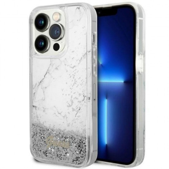 Оригинален кейс Guess Liquid Glitter Marble, За iPhone 14 Pro (6.1), Сребрист от Fonax.bg