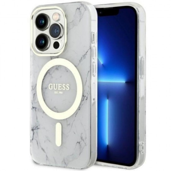 Оригинален кейс Guess Marble MagSafe, За iPhone 14 Pro Max (6.7), Бял от Fonax.bg
