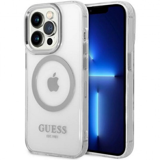 Оригинален кейс Guess Metal Outline Magsafe, За iPhone 14 Pro (6.1), Сребрист от Fonax.bg