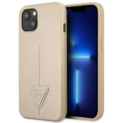 Оригинален кейс Guess Saffiano Triangle Logo, За iPhone 14 (6.1), Бежов