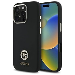 Оригинален кейс Guess Silicone Logo Strass 4G, За iPhone 16 Pro (6.3), Черен
