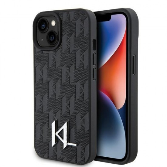 Оригинален кейс Karl Lagerfeld Leather Monogram Hot Stamp Metal Logo, За iPhone 15 (6.1), Черен от Fonax.bg