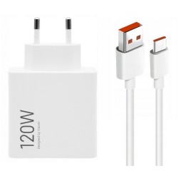 Оригинално зарядно устройство комплект Xiaomi, 120W, 6A, 1 x USB-A с USB-C кабел, BHR9462EU, Бял