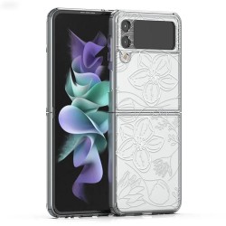 Пластмасов кейс FNX Premium Design, За Samsung Galaxy Z Flip3 5G, Многоцветен, Бели цветя
