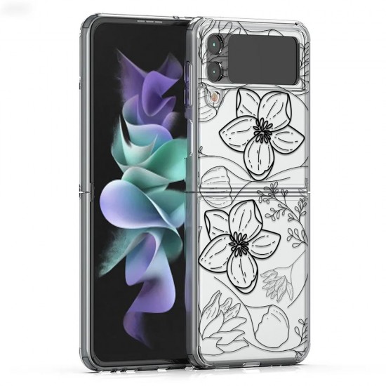 Пластмасов кейс FNX Premium Design, За Samsung Galaxy Z Flip3 5G, Многоцветен, Черни цветя от Fonax.bg