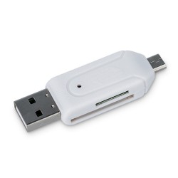 Преходник адаптер USB и micro USB/SD и micro SD, Forever USB OTG card reader, Бял