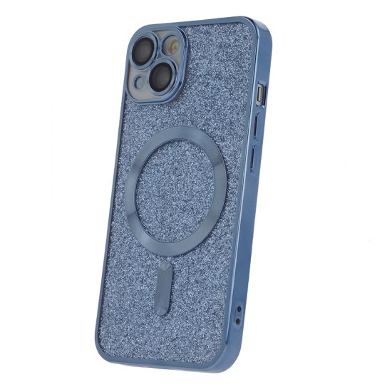 Силиконов кейс bSmart Glitter Chrome Magsafe с протектори за камерите, За iPhone 15 (6.1), Син от Fonax.bg