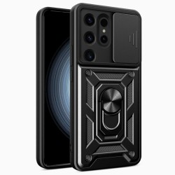 Силиконов твърд кейс bSmart Defender Slide, За Samsung Galaxy S25 Ultra, Черен