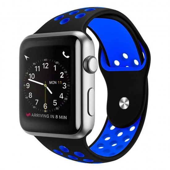 Силиконова каишка на дупки bSmart за часовник Apple iWatch 38/40/41mm, Черна/Синя от Fonax.bg