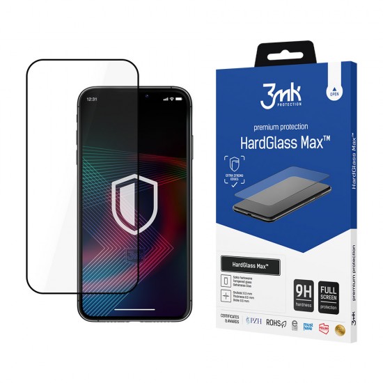 Стъклен протектор за дисплей 3mk HardGlass Max™ с цяло лепило, За iPhone 14 Pro Max (6.7), Черен от Fonax.bg