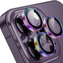 Стъклен протектор с метални рингове за задна камера MBX за Apple iPhone 14 Pro, 14 Pro Max, Многоцветен