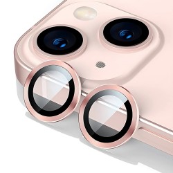 Стъклен протектор с метални рингове за задна камера MBX за Apple iPhone 15, 15 Plus, Розов