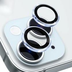 Стъклен протектор с метални рингове за задна камера MBX за Apple iPhone 15, 15 Plus, Син