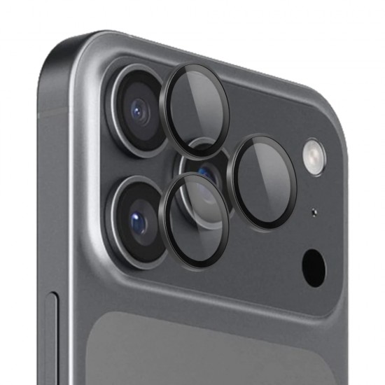 Стъклен протектор с метални рингове за задна камера MBX за Apple iPhone 17 Pro, 17 Pro Max, Черен от Fonax.bg