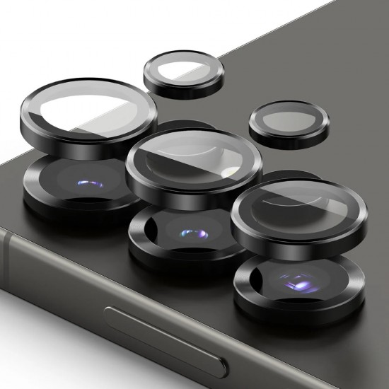 Стъклен протектор с метални рингове за задна камера MBX за Samsung Galaxy S25 Ultra, Черен от Fonax.bg