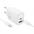 Зарядно устройство комплект HOCO N61, 20W, 3A, 1x USB-C 1x USB-A + кабел USB-C - USB-C, Бяло