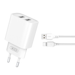 Зарядно устройство комплект XO CE02C 2x USB 2,1A + USB-C кабел, Бяло