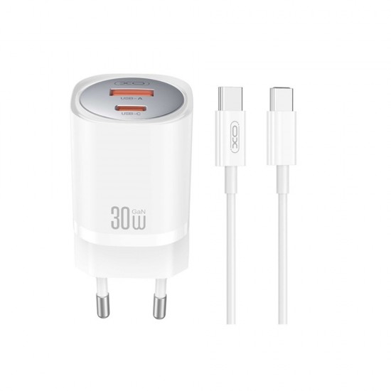 Зарядно устройство комплект XO CE21 PD 30W 1x Type C 1x USB + Type C - Type C кабел, Бяло от Fonax.bg