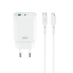 Зарядно устройство комплект XO CE30 PD 30W 1x USB-C 1x USB-A + USB-C - Lightning кабел, Бяло